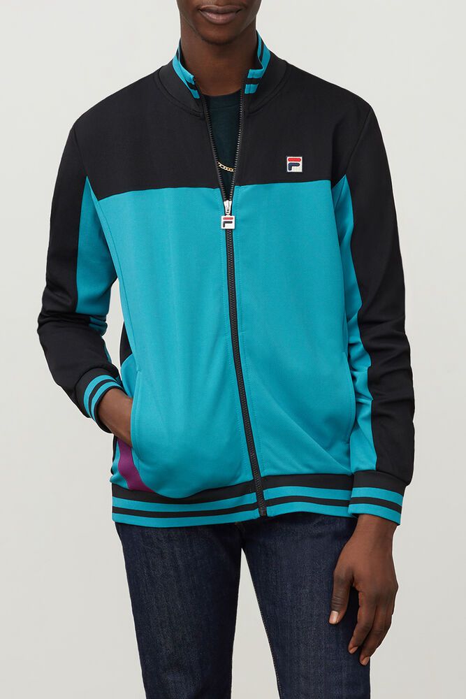 Fila Tiebreaker Track Jacket Black/Blue - Mens - 92864XASZ